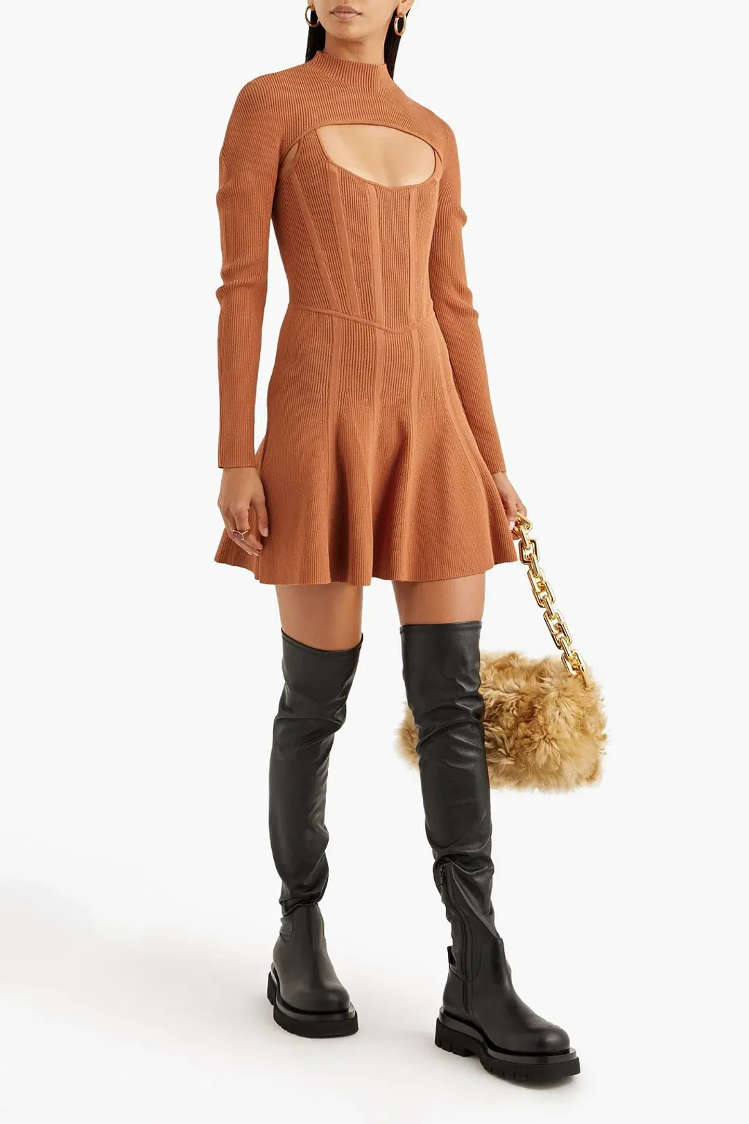 Dion Lee Stirrup Corset Mini Dress Tan Size 12 for rent on The Volte - main image