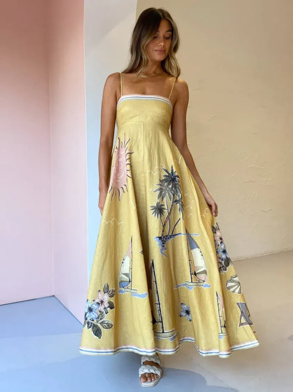 Alemais Sunset Shades Sundress Yellow Print Size 8 - Image 1
