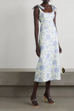 Zimmermann Postcard Tie Shoulder Midi Dress Blue Tonal Floral Size 1 / Au 10 for rent on The Volte - image 1