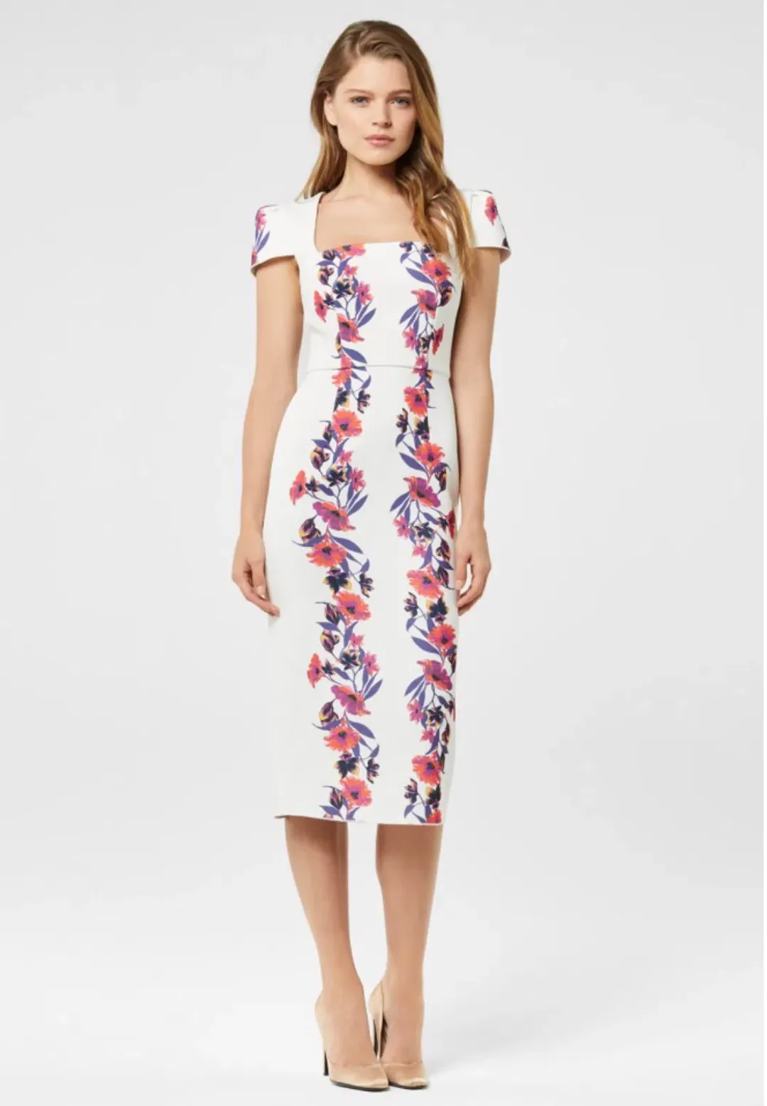 Yeojin Bae Double Crepe Floral Vine Therese Midi Dress White Size 8 for rent on The Volte - main image