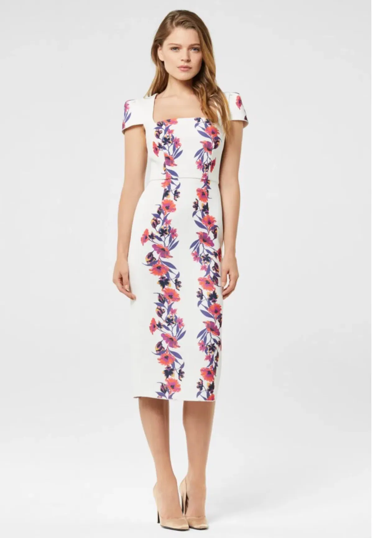 Yeojin Bae Double Crepe Floral Vine Therese Midi Dress White Size 8 for rent on The Volte - main image