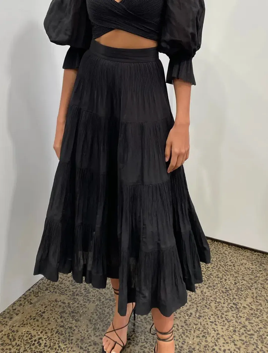 Zimmermann Pleated Midi Skirt in Black Size 1/AU 10 for rent on The Volte - main image