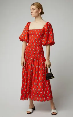 Rhode Harper Midi Dress Red/Print Size 10 for rent on The Volte - image 1