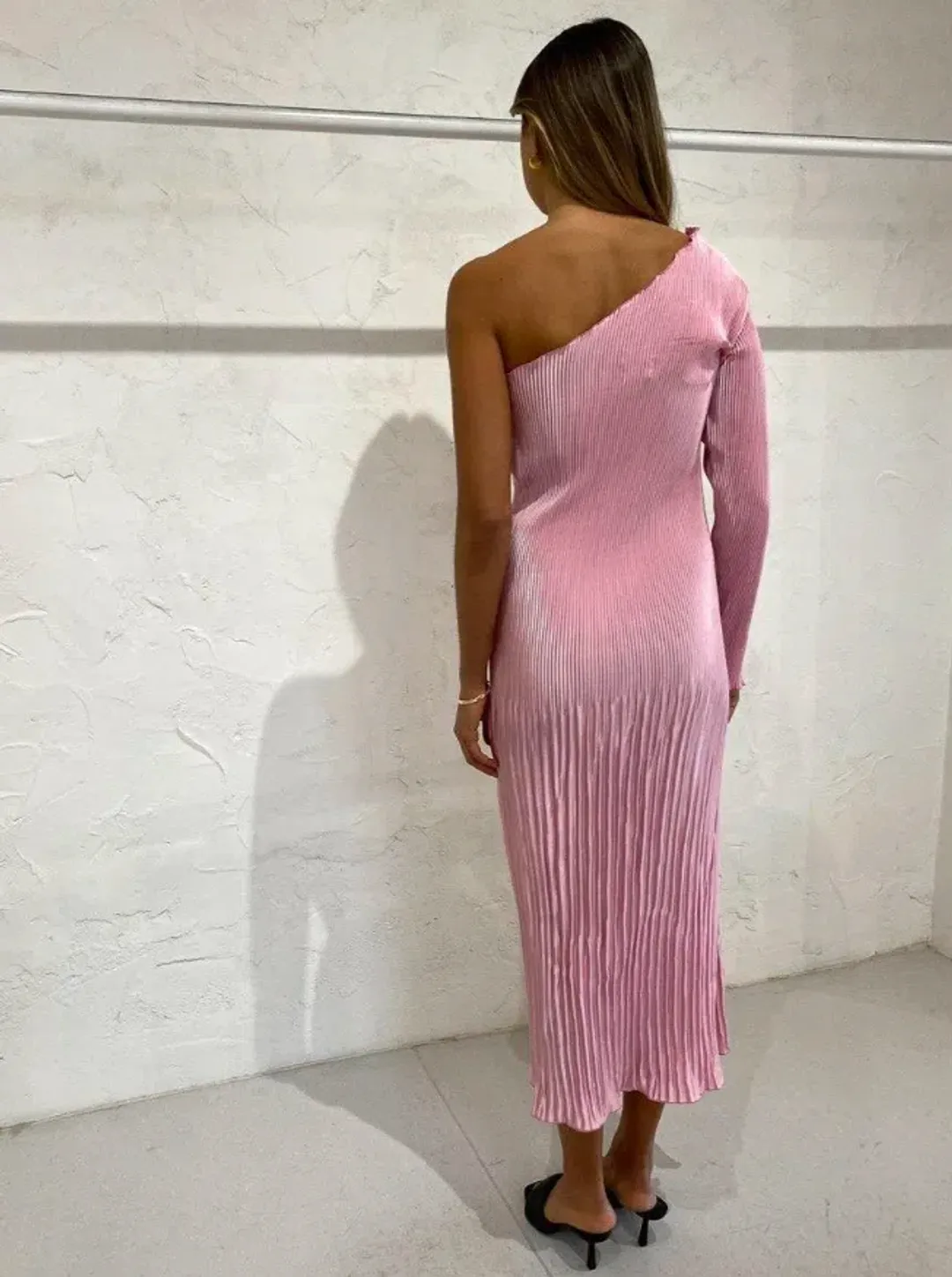L'Idee Soiree Dress One Shoulder Sleeve Dress in Pink Size 8 for rent on The Volte - main image
