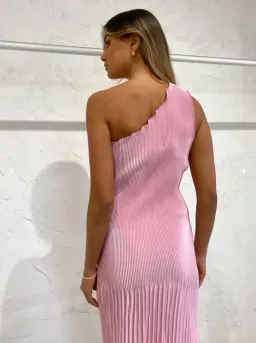 L'Idee Soiree Pleated One Shoulder Dress in Pink Size 8 for rent on The Volte - image 2