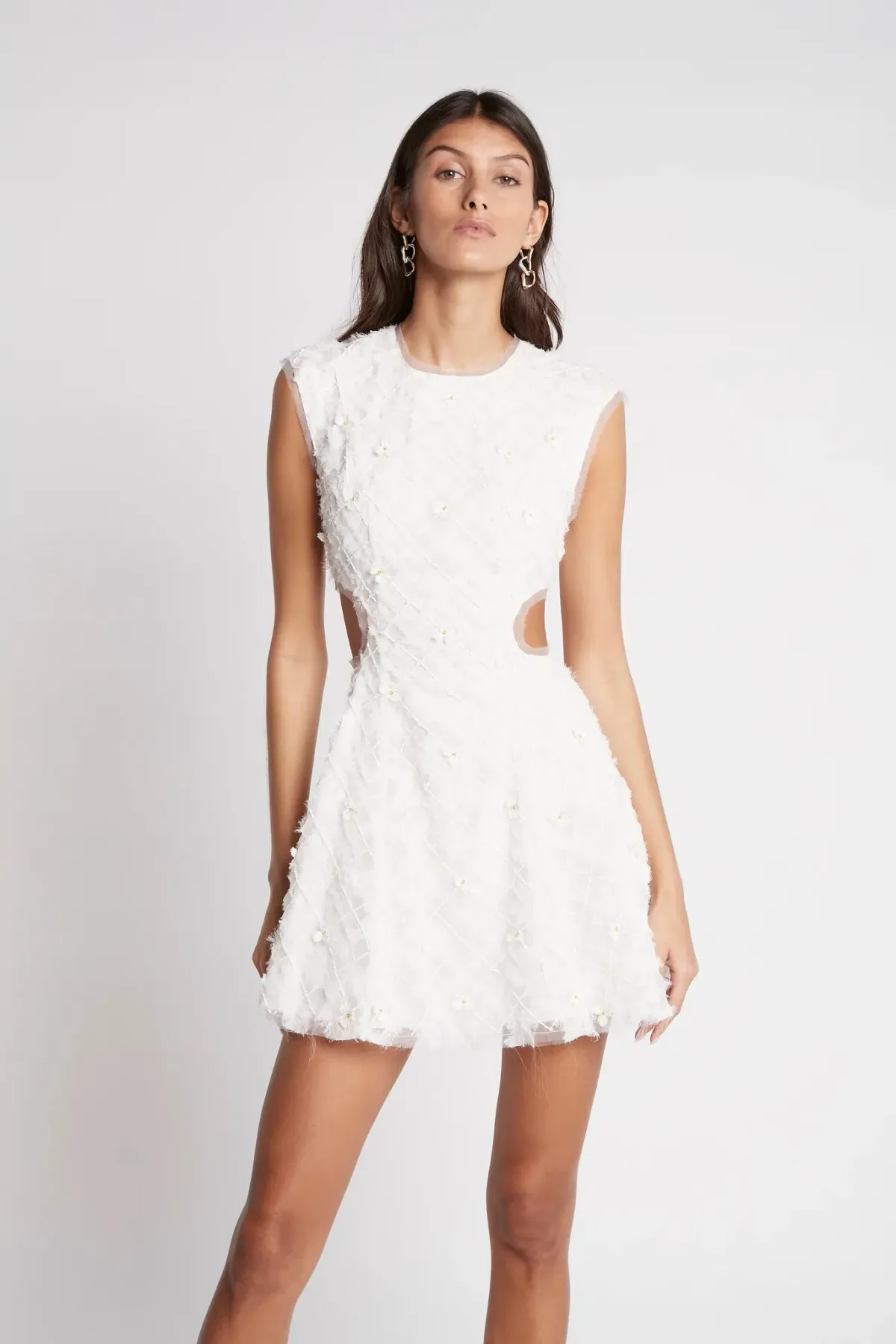 Aje Mirage Organza Cut Out Mini Dress Ivory Size 8 / S - Image 4