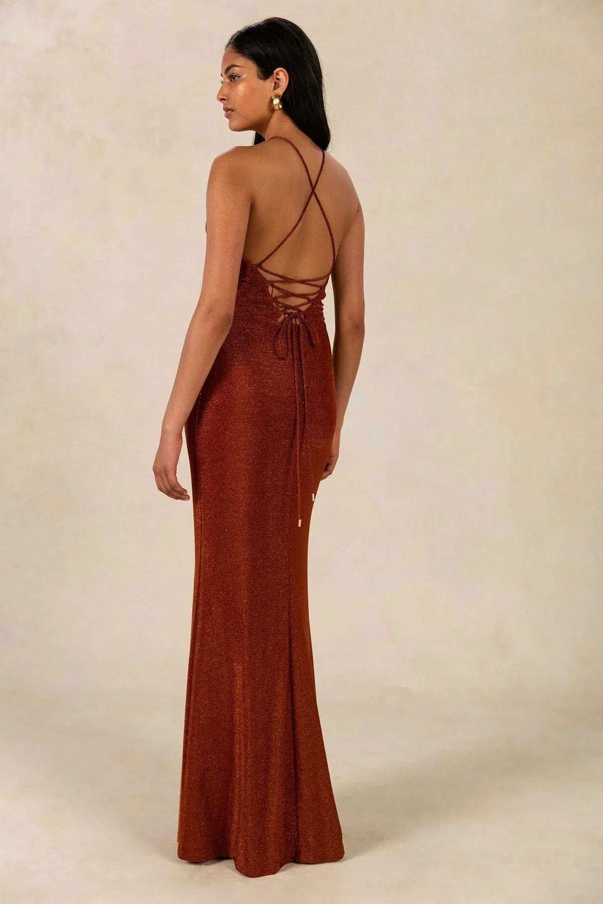 Misha Queenie Sparkle Slinky Gown Copper Size 6/XS - Image 2