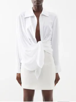 Jacquemus Bahia Plunge-neck Tie Shirt White Size 6 for rent on The Volte - image 1