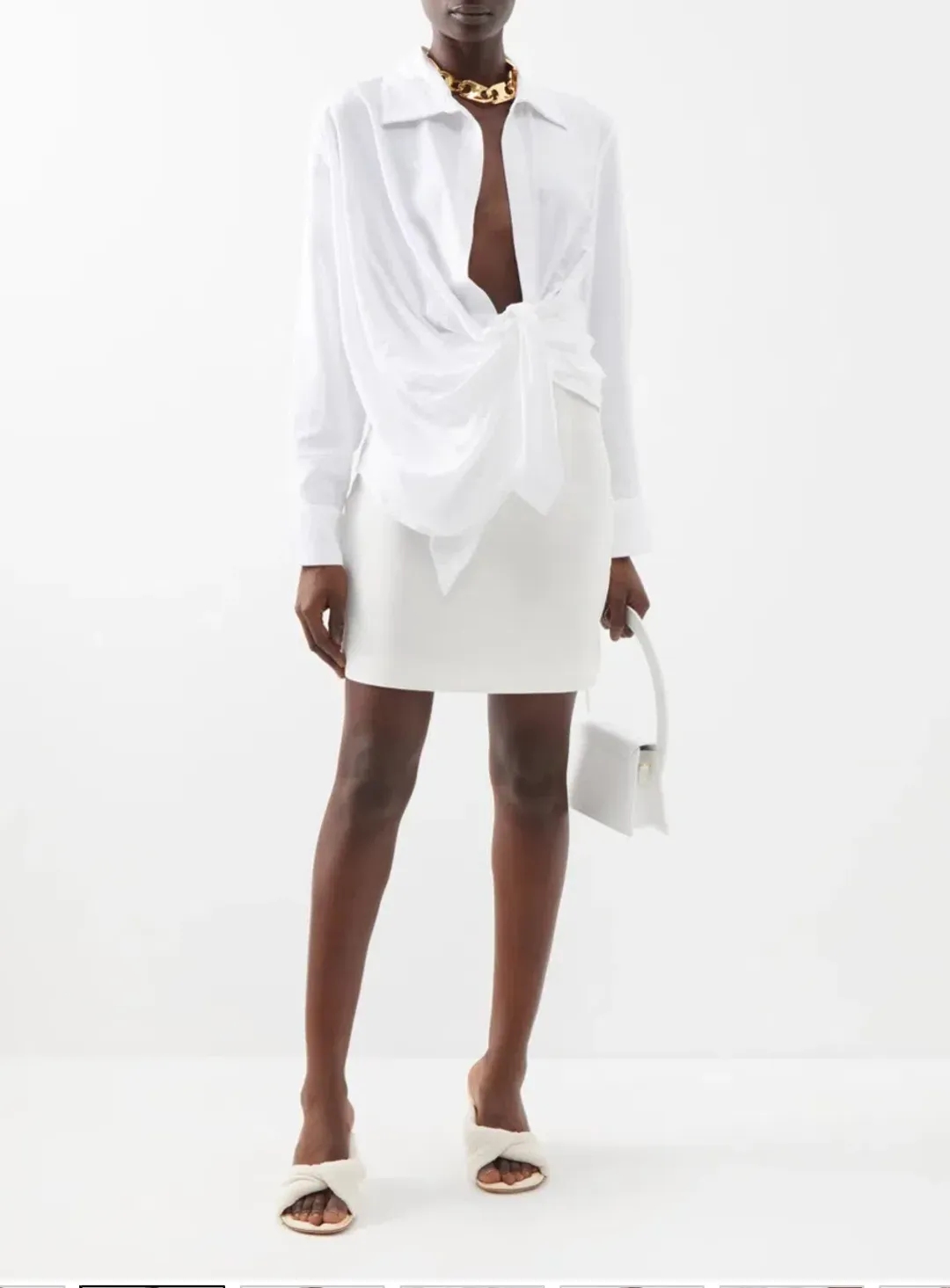 Jacquemus Bahia Plunge-neck Tie Shirt White Size 6 for rent on The Volte - main image