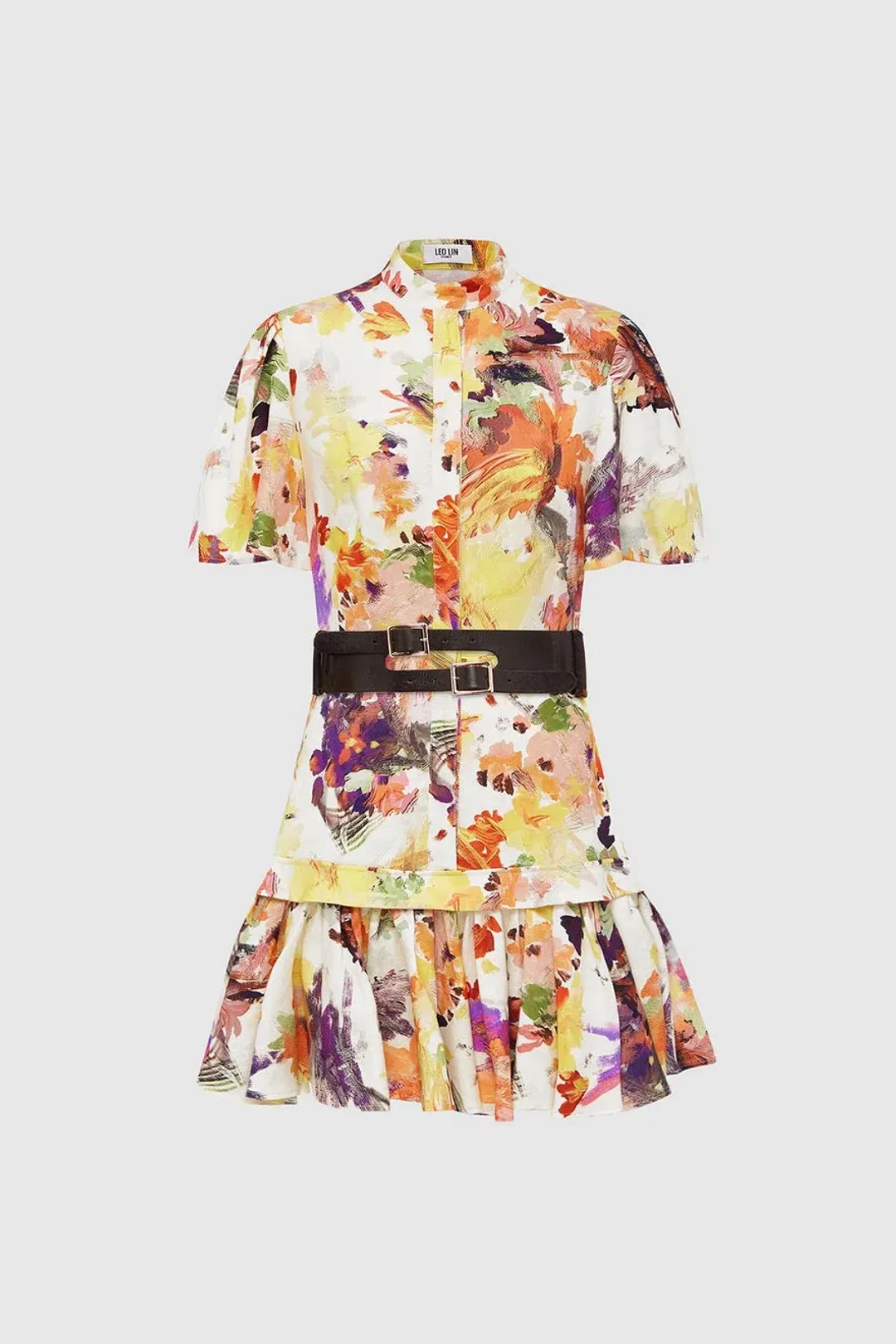 Leo Lin Poise Linen Shirt Dress Short Floral with Belt Size 8 for rent on The Volte - main image