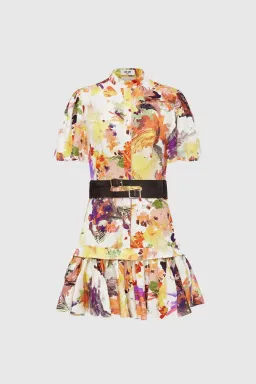 Leo Lin Poise Linen Shirt Dress Short Floral with Belt Size 8 for rent on The Volte - image 1