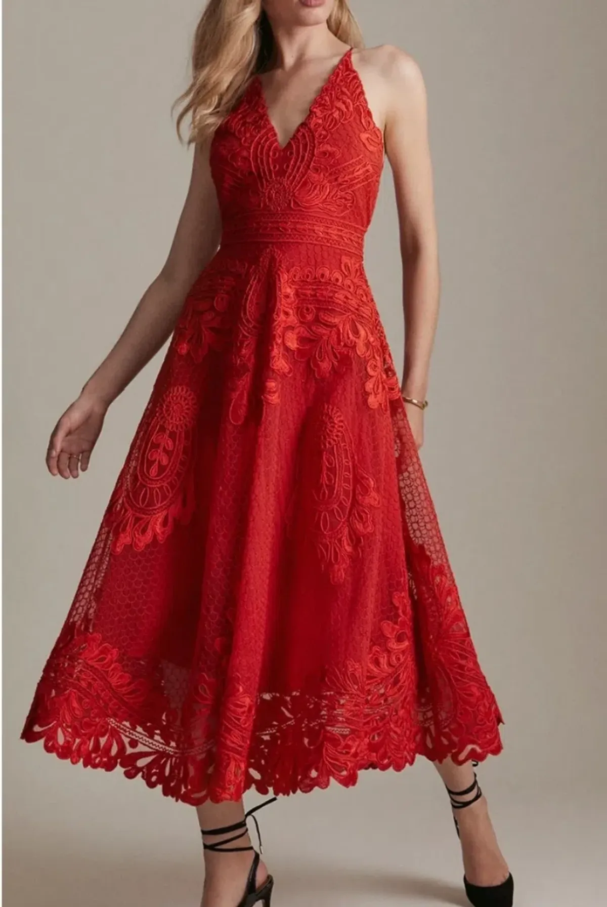 Karen Millen structured applique halter maxi dress Red Size AU 10 for rent on The Volte - main image