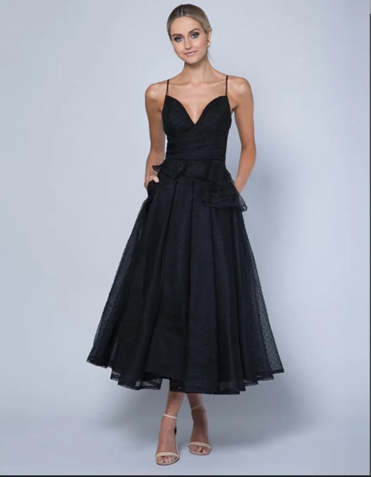 Bariano Belle tea length Midi Dress Black Size AU 12 for rent on The Volte - main image