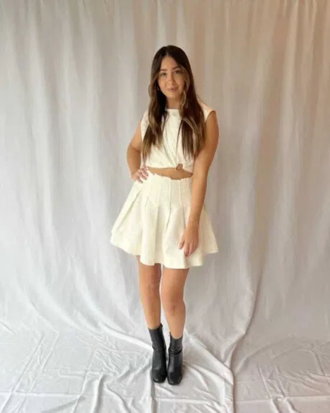 Aje Byblos Ring Cropped Top and Mini Skirt Set Ivory Size 10 / M for rent on The Volte - main image