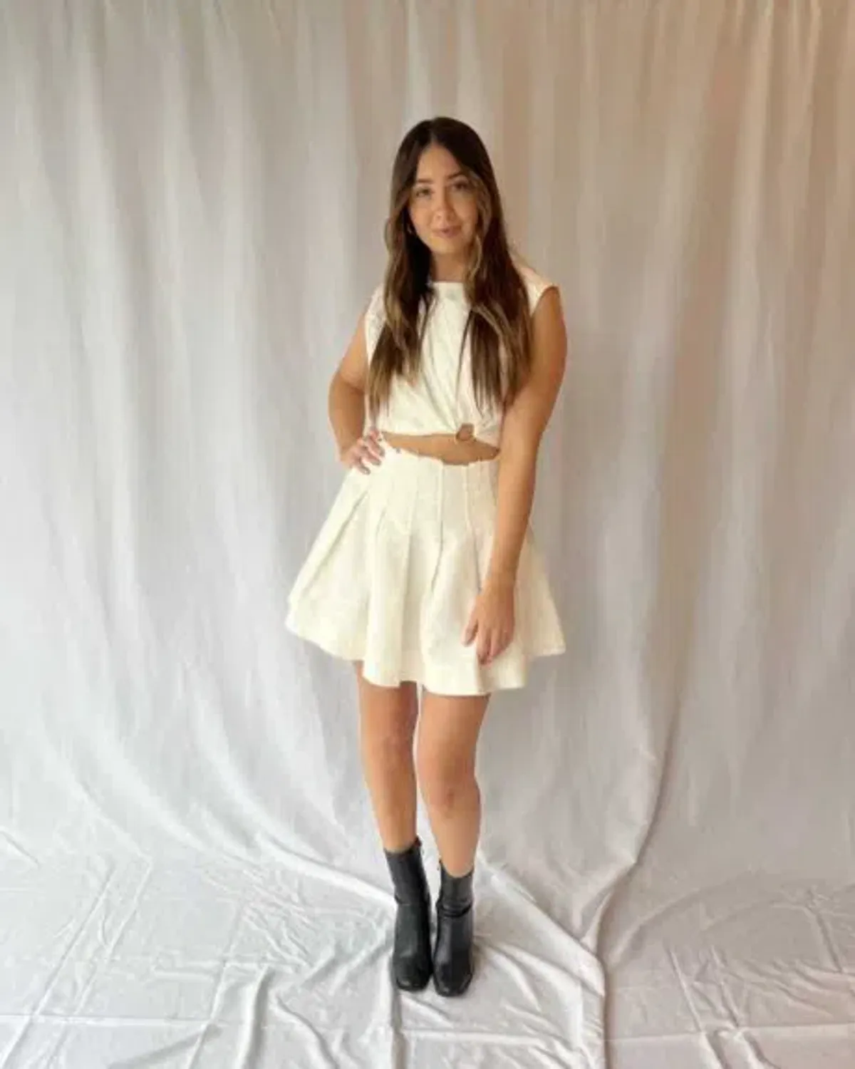 Aje Byblos Ring Cropped Top and Mini Skirt Set Ivory Size 10 / M - Image 4
