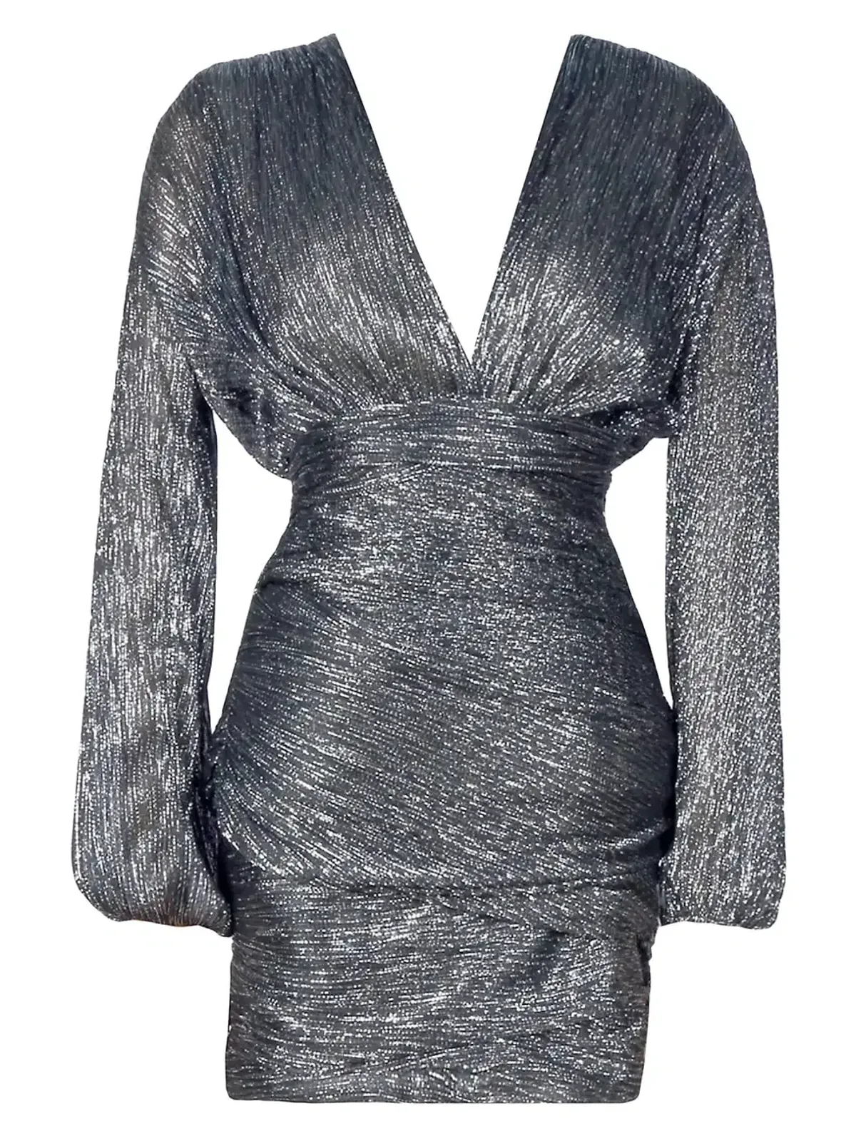 Maje Runny Metallic Drape Mini Dress Silver Multi Size 8 - Image 3
