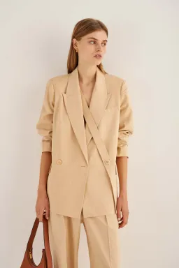 Oroton Double Breasted Blazer Pink Sand Size 6 for rent on The Volte - image 2