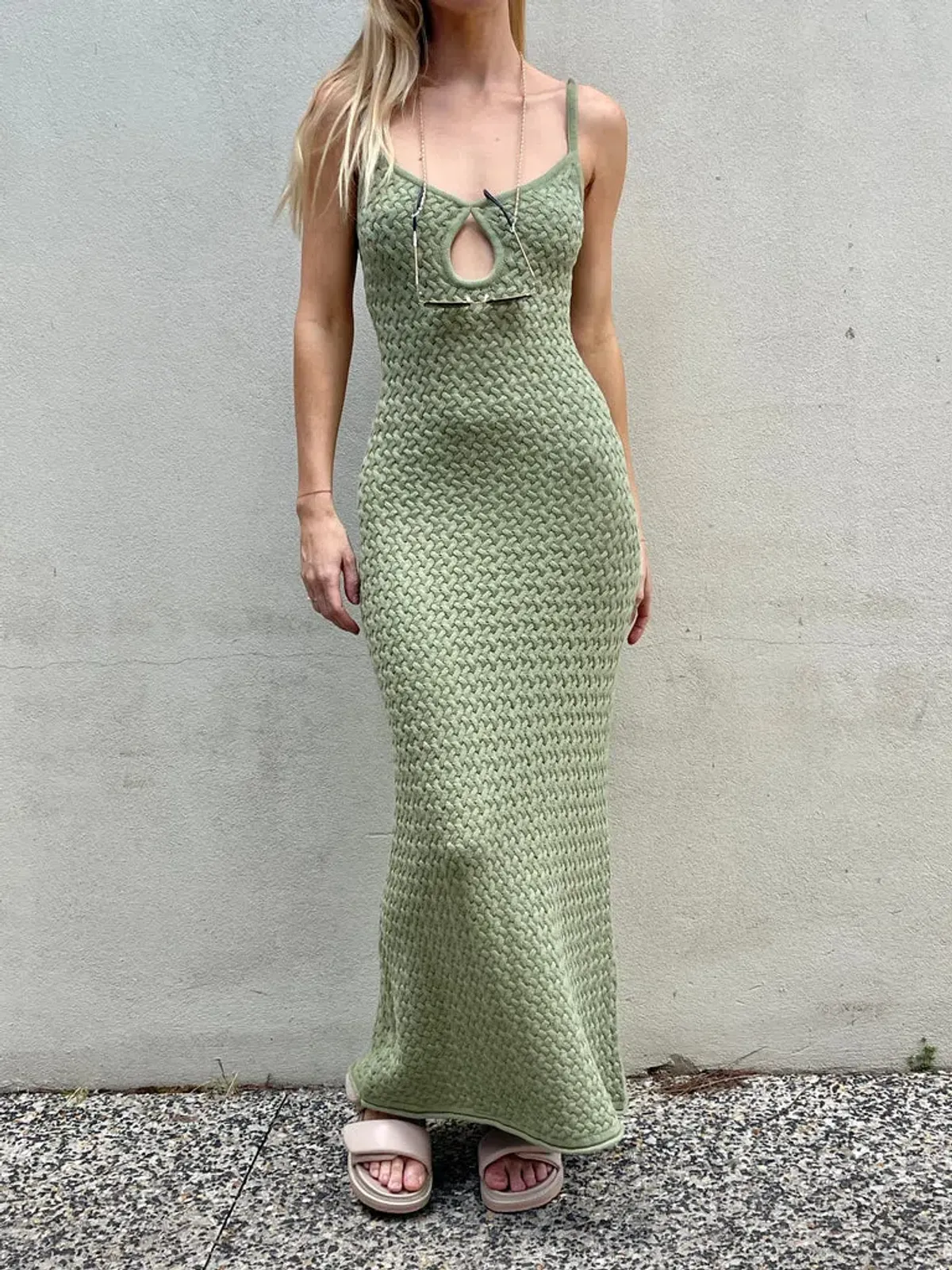 Bec & Bridge Effie Knit Dress Sage Size 6 - Image 2
