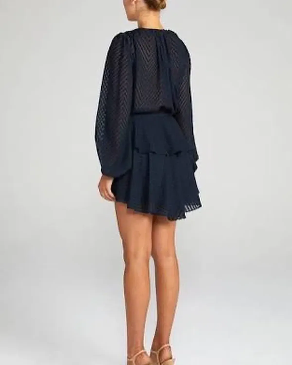 Shona Joy Jean Puff Sleeve Drawstring Mini Dress Navy Size 8 / S - Image 3