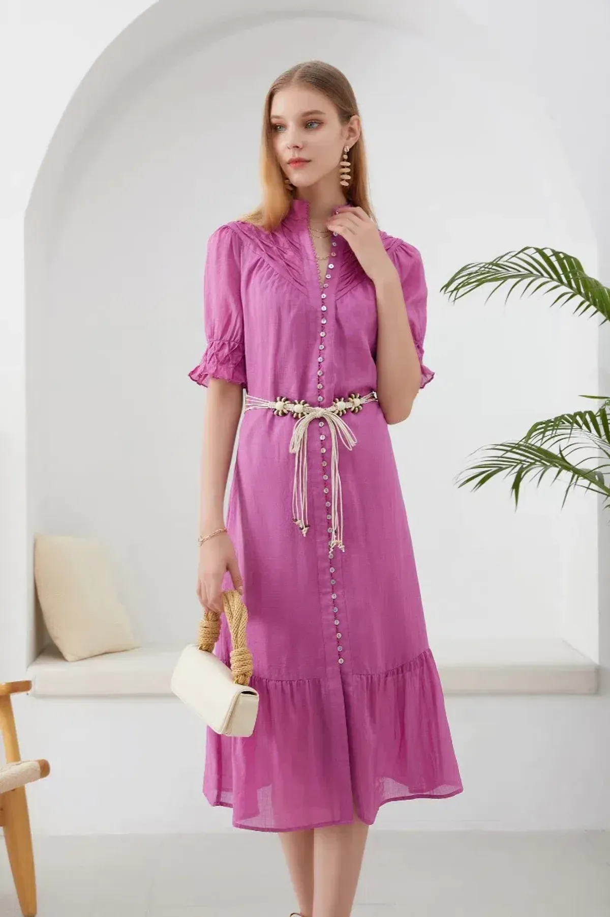GDS Colette Linen Dress Violet Size 10 - Image 4