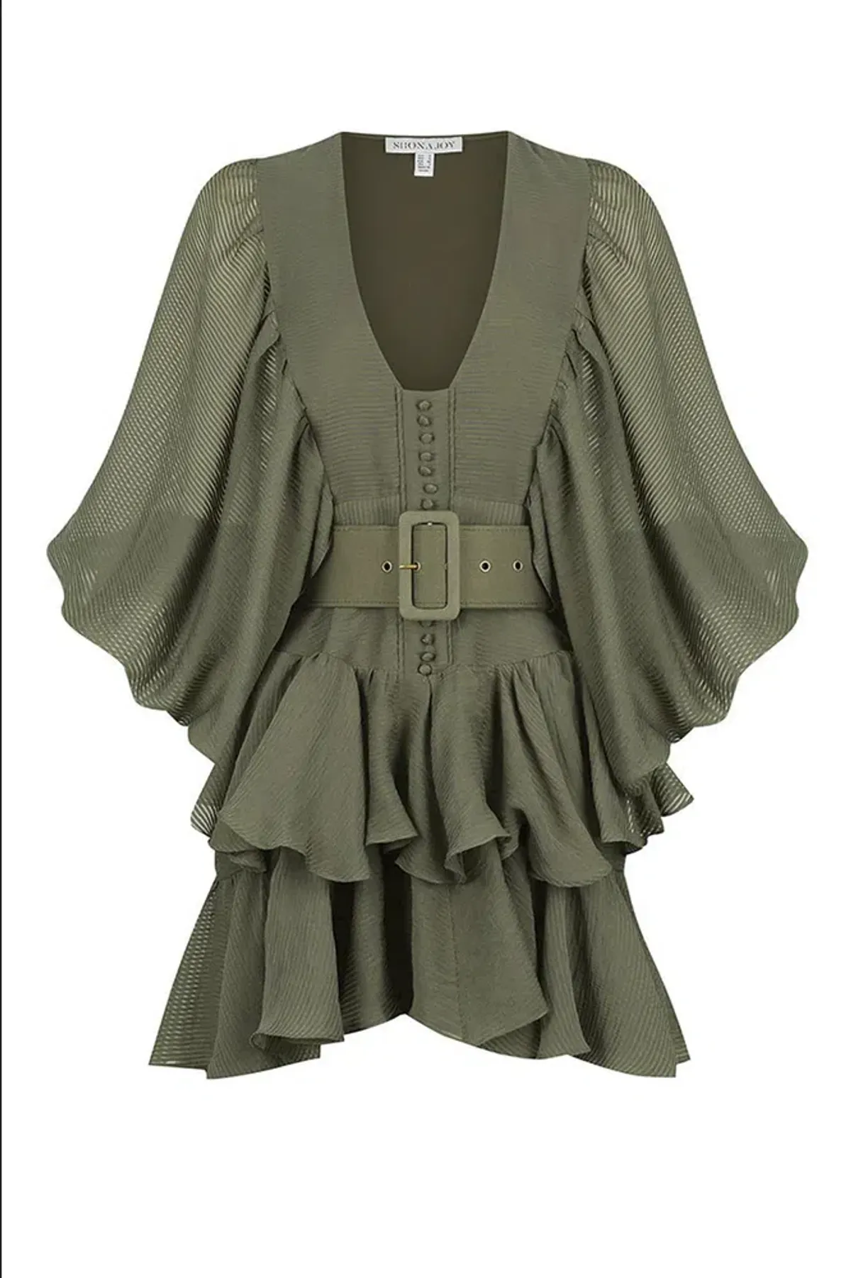 Shona Joy Charlotte Plunged Draped Mini Dress in Khaki Size 10 - Image 6