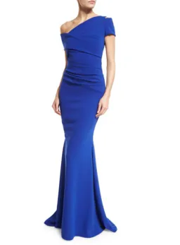 Talbot Runhof Moa Ruched Stretch-Crepe Gown Blue Size 6 for rent on The Volte - image 1