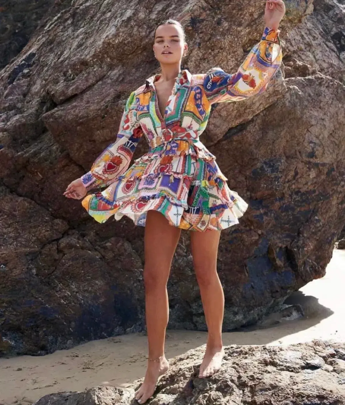 Kate Ford | Viatoris Layered Mini Dress Wayfarer Print Size 10 - Image 2
