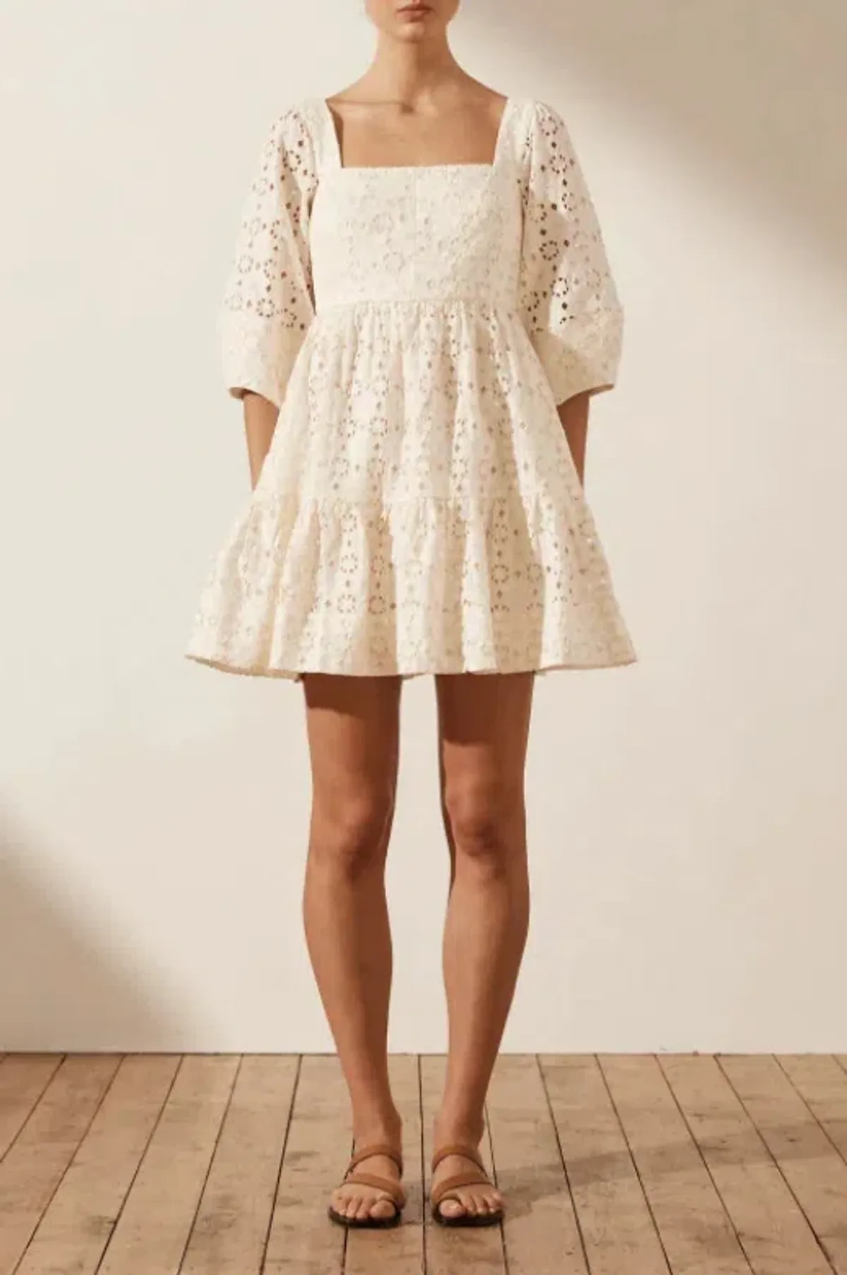 Shona Joy Fryda Square Neck Mini Dress Cream Size Small / AU 8 - Image 1