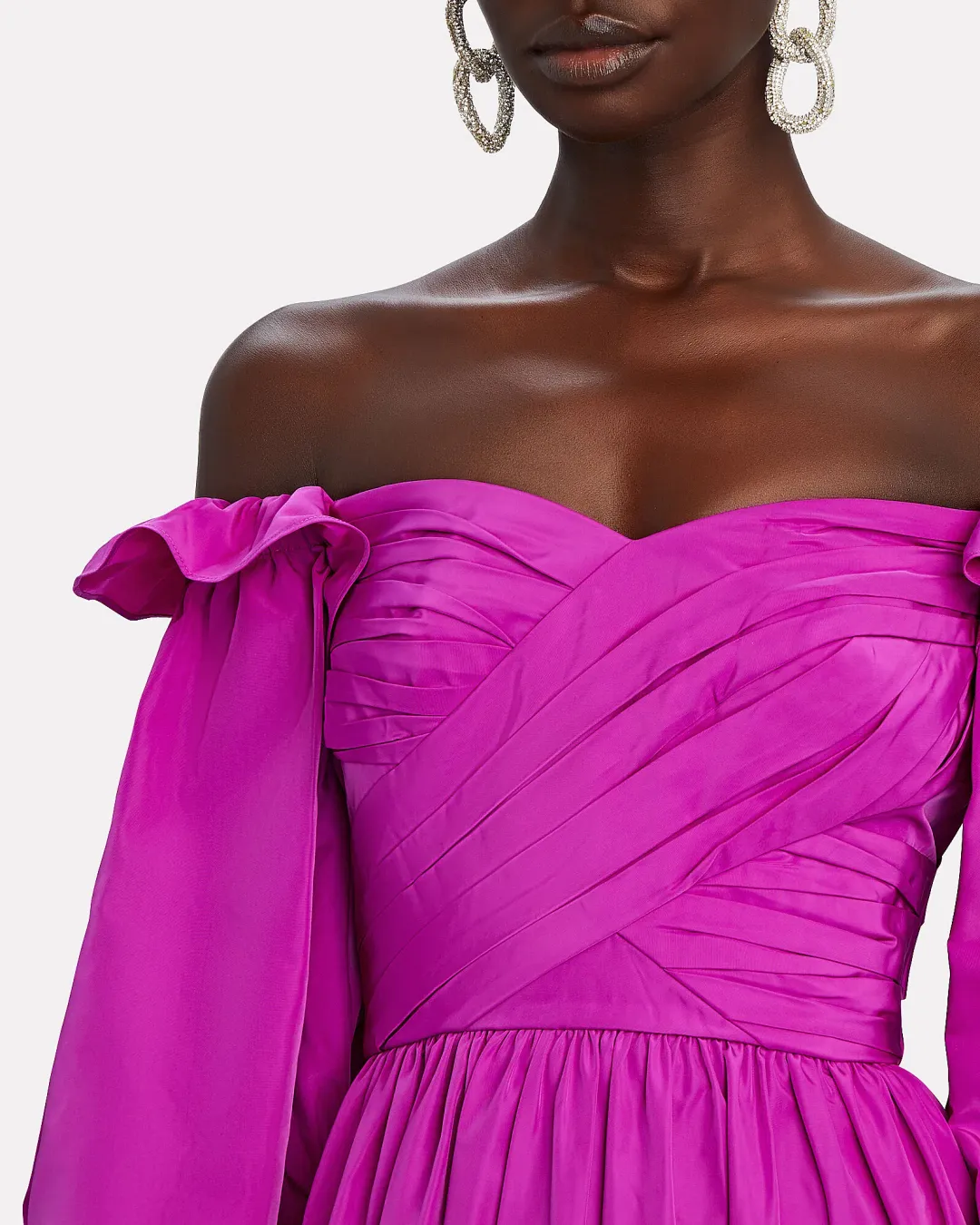 Self Portrait Off-the-shoulder ruffled taffeta gown Purple Size AU 12 for rent on The Volte - main image
