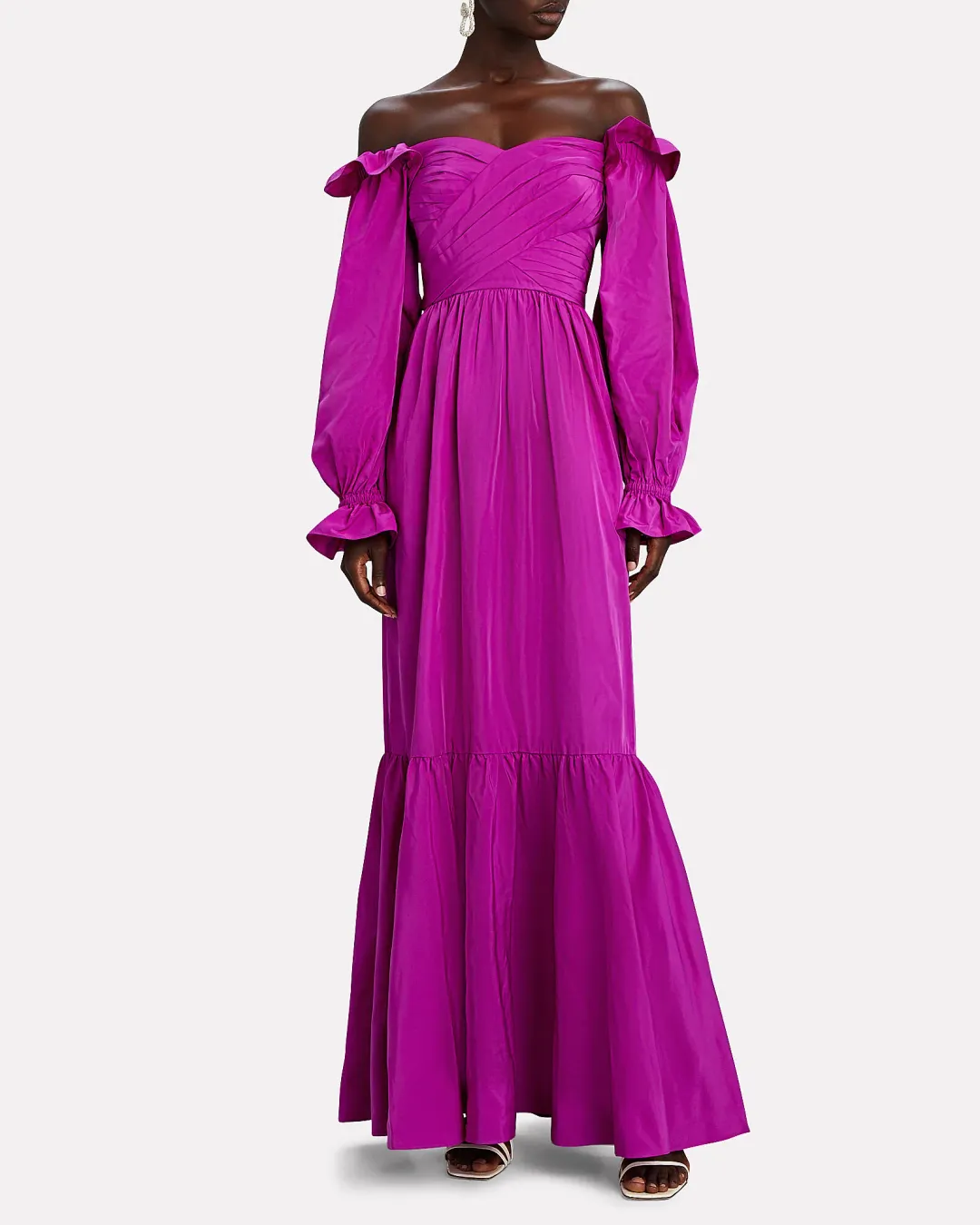Self Portrait Off-the-shoulder ruffled taffeta gown Purple Size AU 12 for rent on The Volte - main image