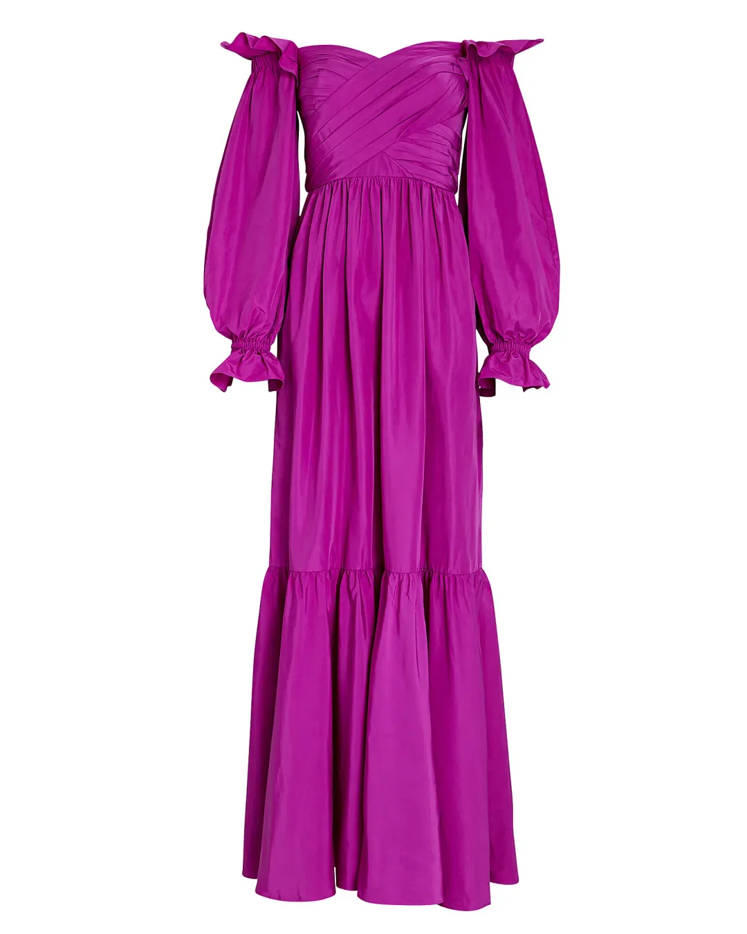 Self Portrait Off-the-shoulder ruffled taffeta gown Purple Size AU 12 for rent on The Volte - main image