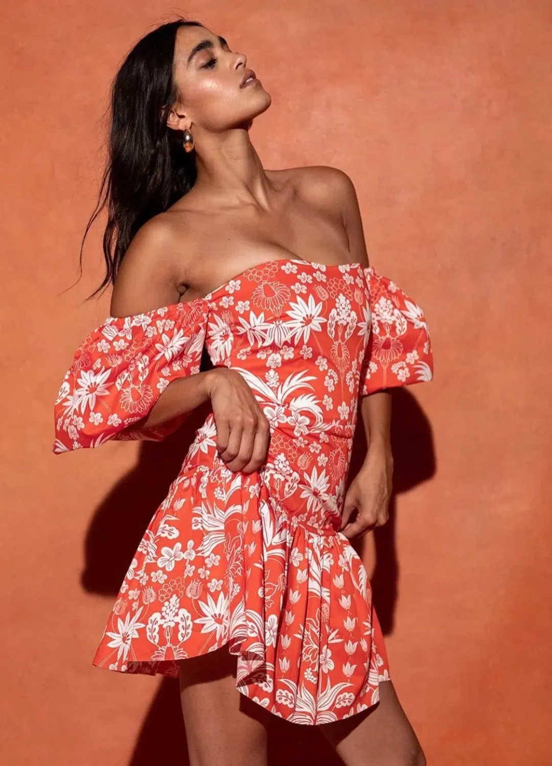 Borgo De Nor Ziggy Off The Shoulder Floral Print Mini Dress Red Size AU 8 for rent on The Volte - main image
