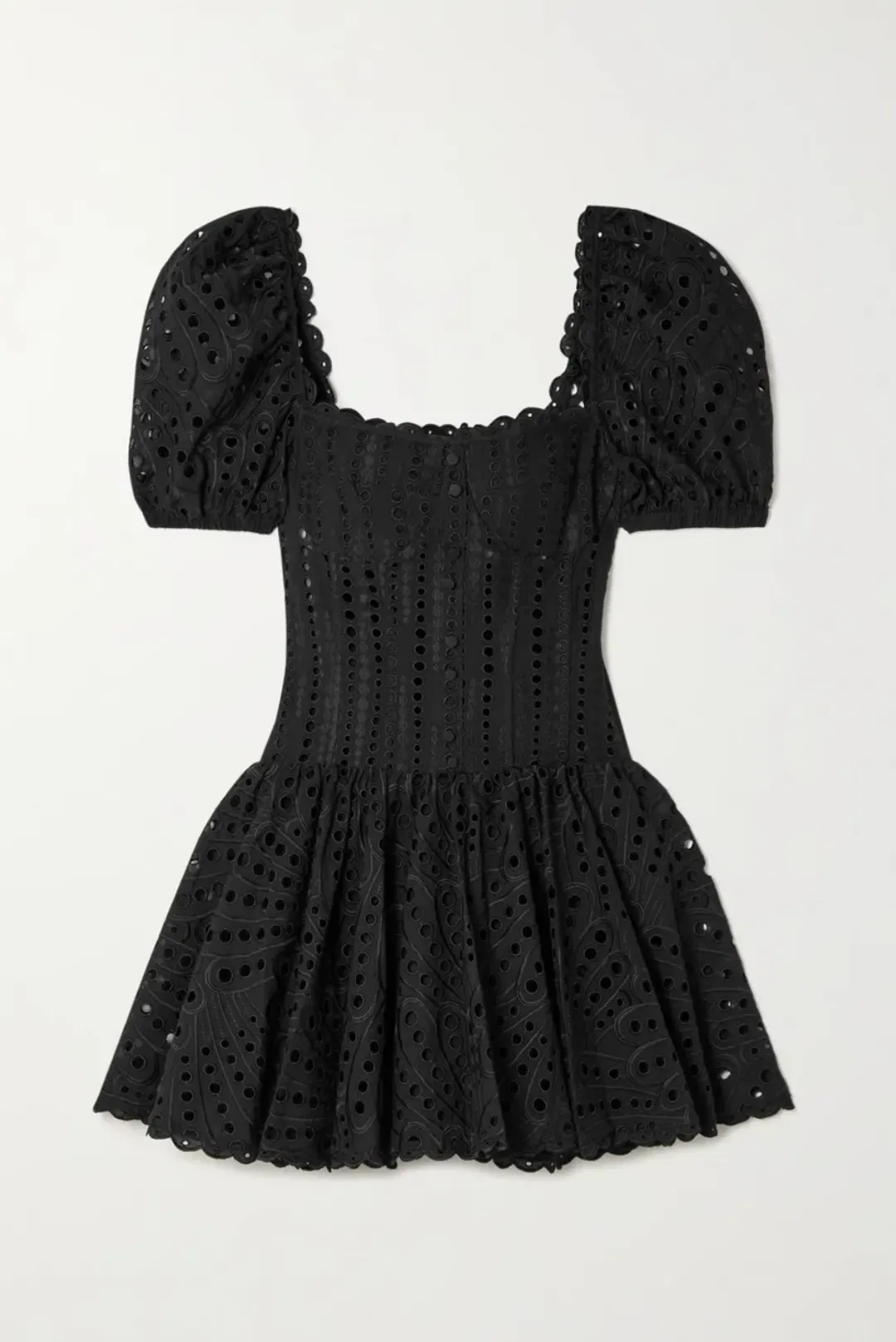 Charo Ruiz ‘Yara’ Broderie Anglaise Cotton-Blend Mini Dress Black Size Medium (AU 10) for rent on The Volte - main image