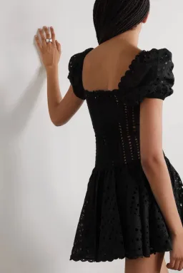 Charo Ruiz ‘Yara’ Broderie Anglaise Cotton-Blend Mini Dress Black Size Medium (AU 10) for rent on The Volte - image 2