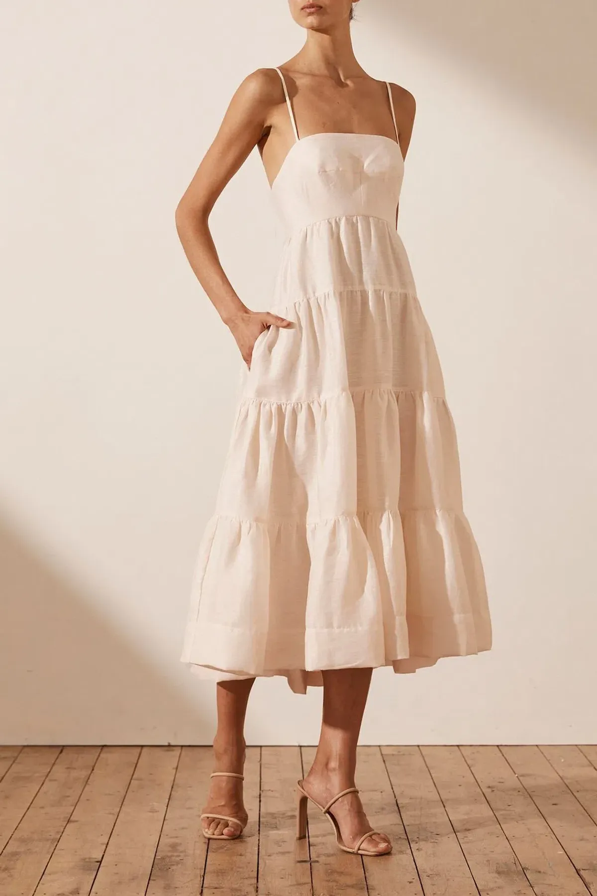 Shona Joy Elsa Tiered Midi Dress Ecru Size 10 / M - Image 4