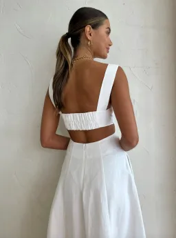 Shona Joy Morgan Linen Cut Out Midi Dress in Ivory Size 10 / M for rent on The Volte - image 7