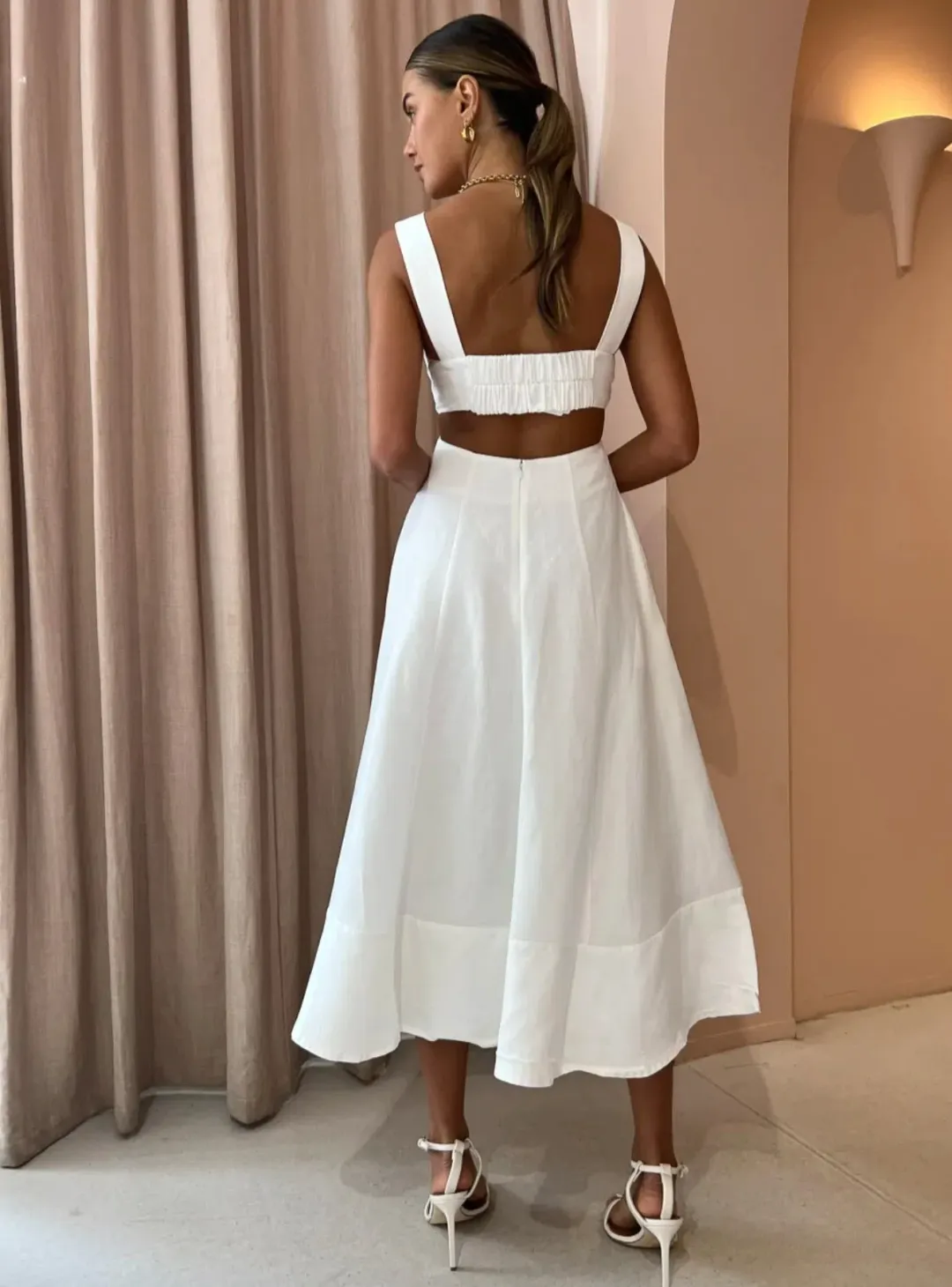 Shona Joy Morgan Linen Cut Out Midi Dress in Ivory Size 10 / M for rent on The Volte - main image