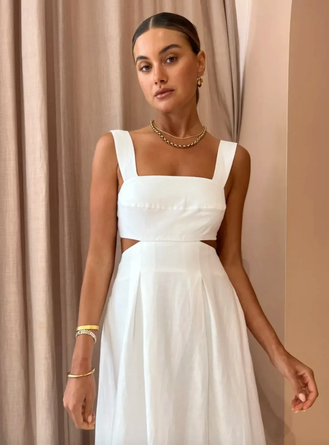 Shona Joy Morgan Linen Cut Out Midi Dress in Ivory Size 10 / M for rent on The Volte - main image