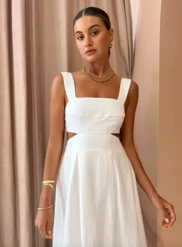Shona Joy Morgan Linen Cut Out Midi Dress in Ivory Size 10 / M for rent on The Volte - image 2