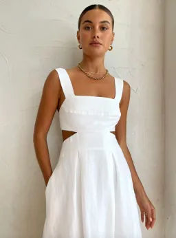 Shona Joy Morgan Linen Cut Out Midi Dress in Ivory Size 10 / M for rent on The Volte - image 6
