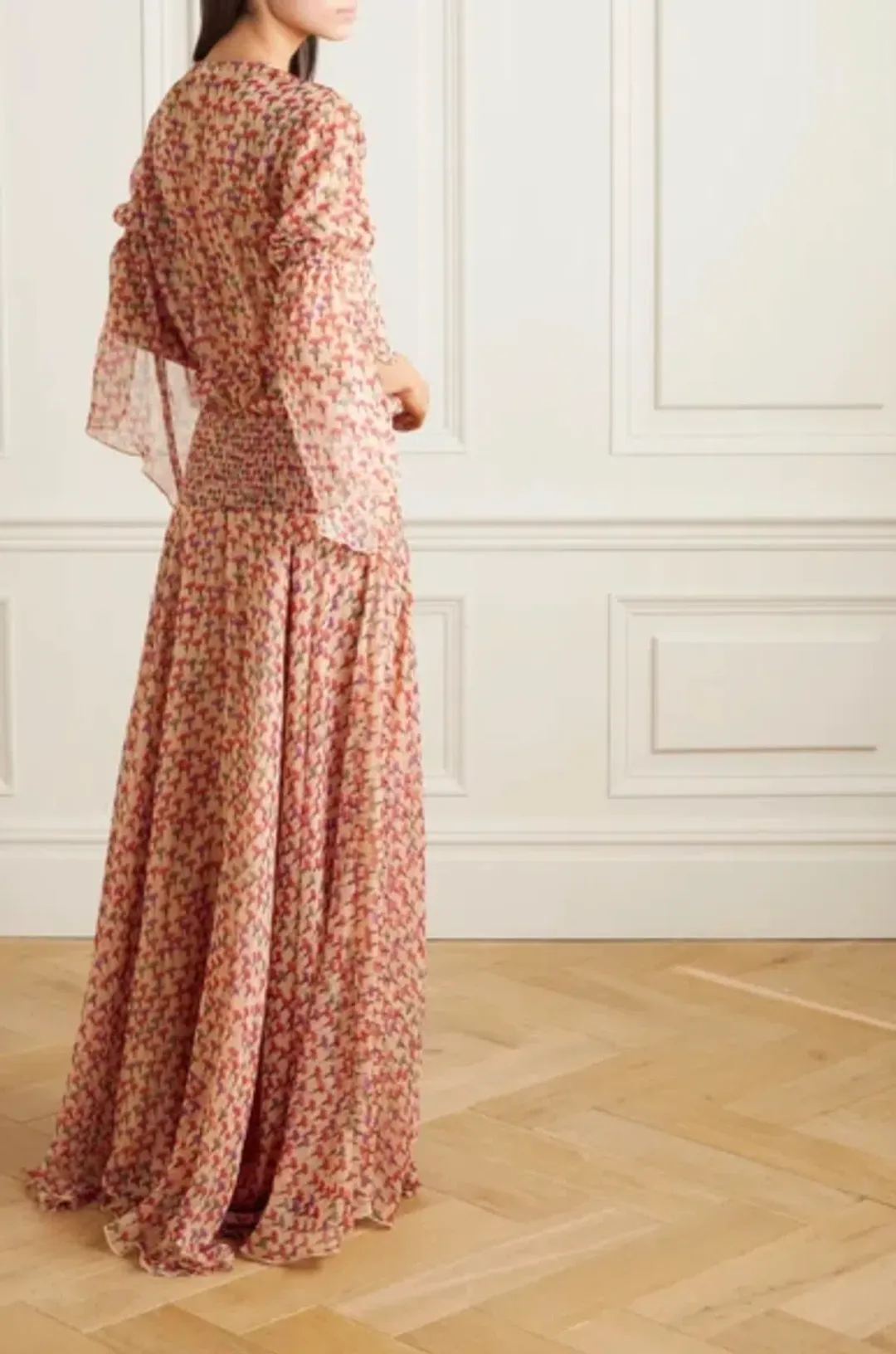 Eywasouls Malibu Claire Smocked Chiffon Maxi Dress Floral Size 8 for rent on The Volte - main image