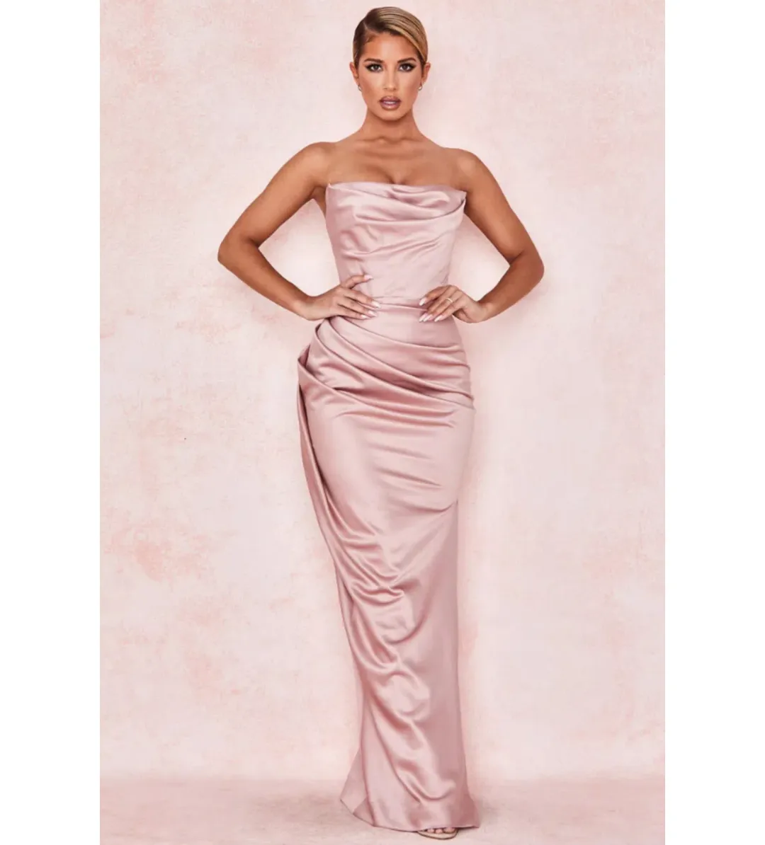 House of CB Adrienne Satin Strapless Gown Blush Size S / Au 8 for rent on The Volte - main image