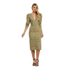 By Johnny Peach Polka V Plunge Midi Dress Print Size 6 for rent on The Volte - image 2