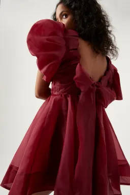 Aje Gretta Organza Mini Dress Burgundy Size 8 / S for rent on The Volte - image 2