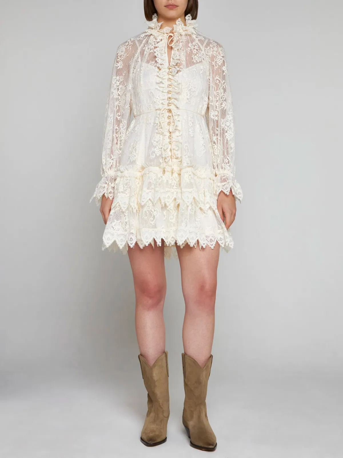 Zimmermann Lace Swing Mini Dress Cream Size 8 - Image 1