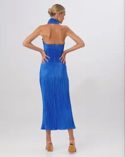 Lidee Soiree Pleated Halter Gown Moroccan Blue Size 8 for rent on The Volte - image 3