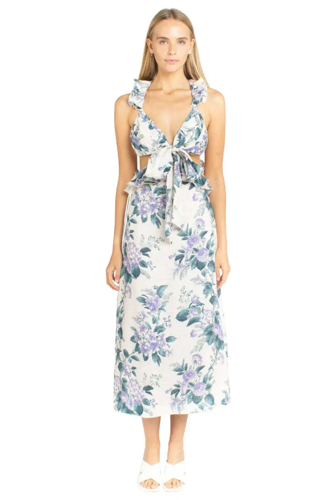 Zimmermann Cassia Ruffle Midi Dress Print Size 8 for rent on The Volte - main image