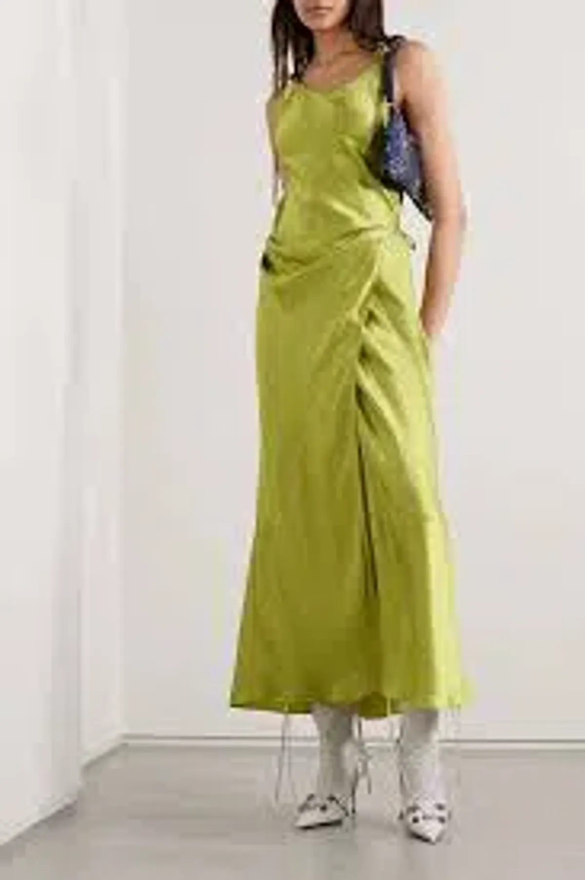 ACNE Studios - hammered-satin midi wrap dress - chartreuse - Image 2