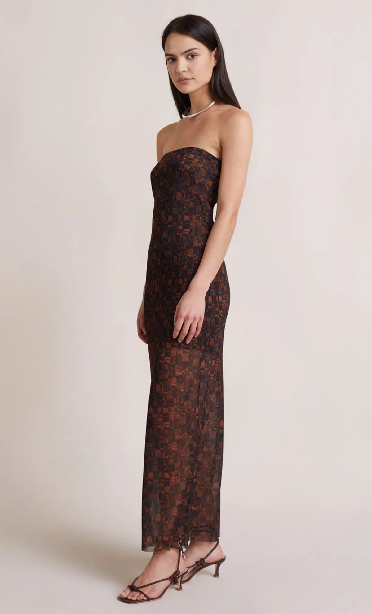 Bec & Bridge Checkmate Strapless Maxi Dress Print Size AU 6 - Image 2