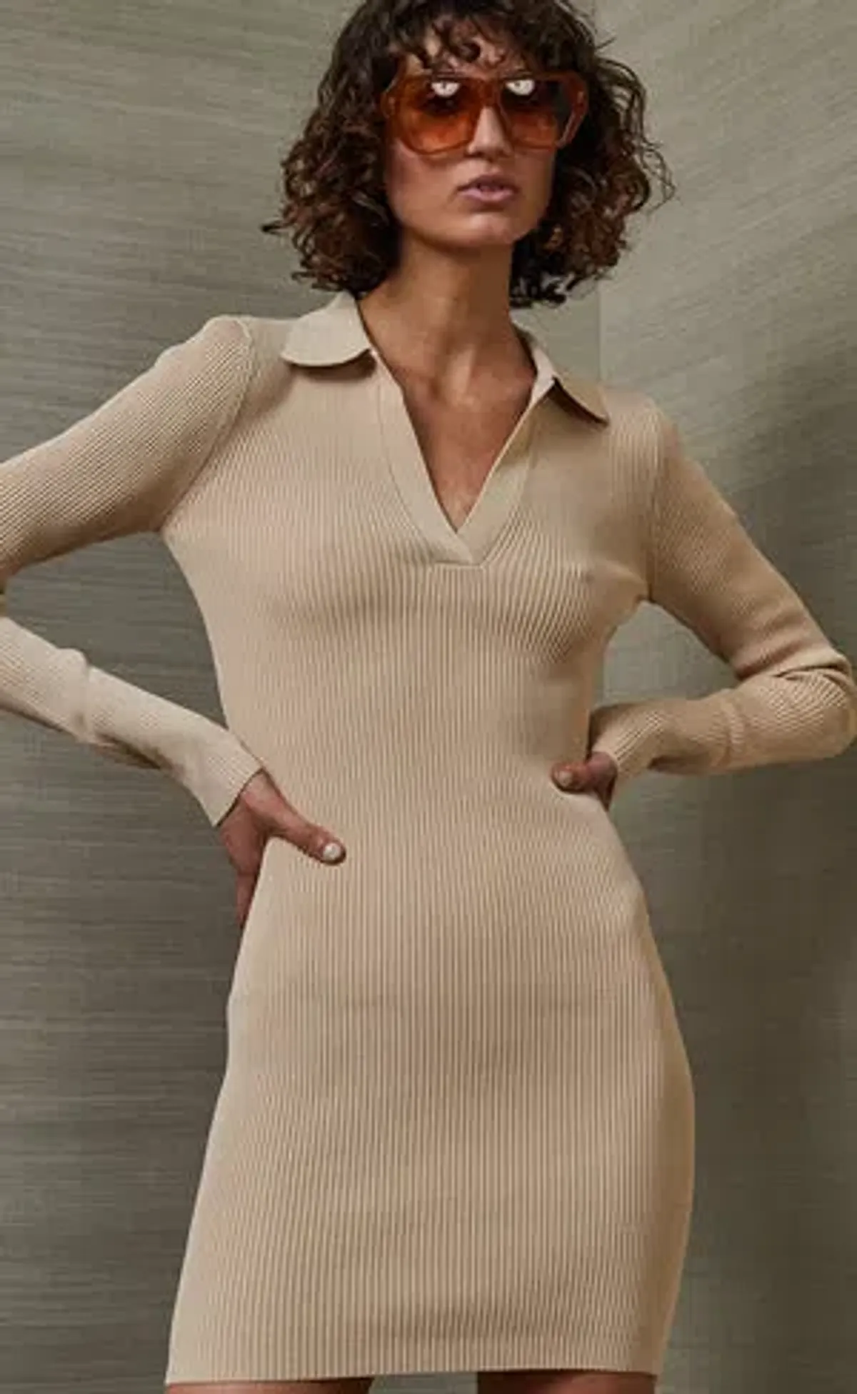 Bec & Bridge Latte Harper Knit Mini Dress Beige Size 6 / AU 10 - Image 5